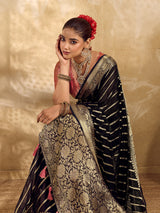 BuyNew Pure khaddi Georgette Banarasi Handloom Leheriya Zari Weaving Saree