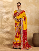 Gotapatti Work saree in rajsthani chunri peela design 