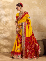 Gotapatti Work saree in rajsthani chunri peela design 