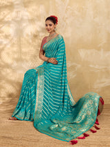Buy New Pure khaddi Georgette Banarasi Handloom Leheriya Zari Weaving Saree