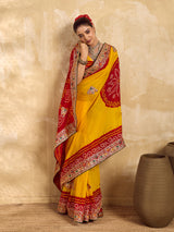 Gotapatti Work saree in rajsthani chunri peela design 