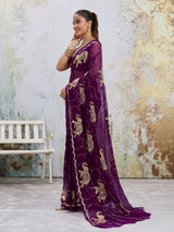 KcPc New Royal Festive Wear Chiffon Saree Crafted with Beautiful Aari Tari EmbellishmentDWA