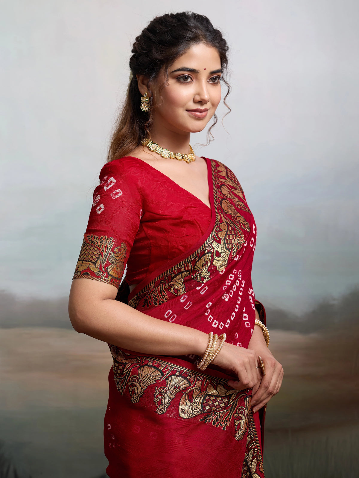 KcPc Handmade Bandhej Bandhani Viscos Silk Saree RBW