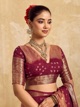  Buy silk saree for festive wear in maroon colour 