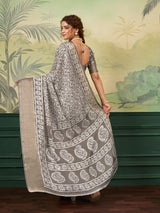 Buy New Arrival Cotton Silk Batik Printed With Zari Border Work Saree