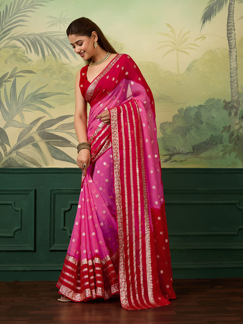 KcPc Pure Georgette Jaipuri Tie Dye Zari Weaving Saree