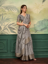 Buy New Arrival Cotton Silk Batik Printed With Zari Border Work Saree
