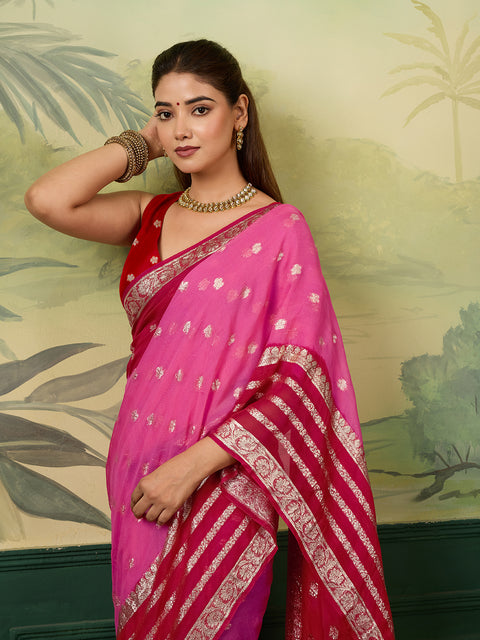 KcPc Pure Georgette Jaipuri Tie Dye Zari Weaving Saree