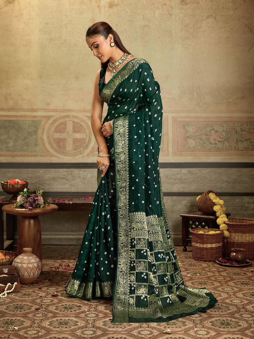 KcPc New Graceful Viscose Silk Bandhani Saree with Zari Weaving Border RAJ