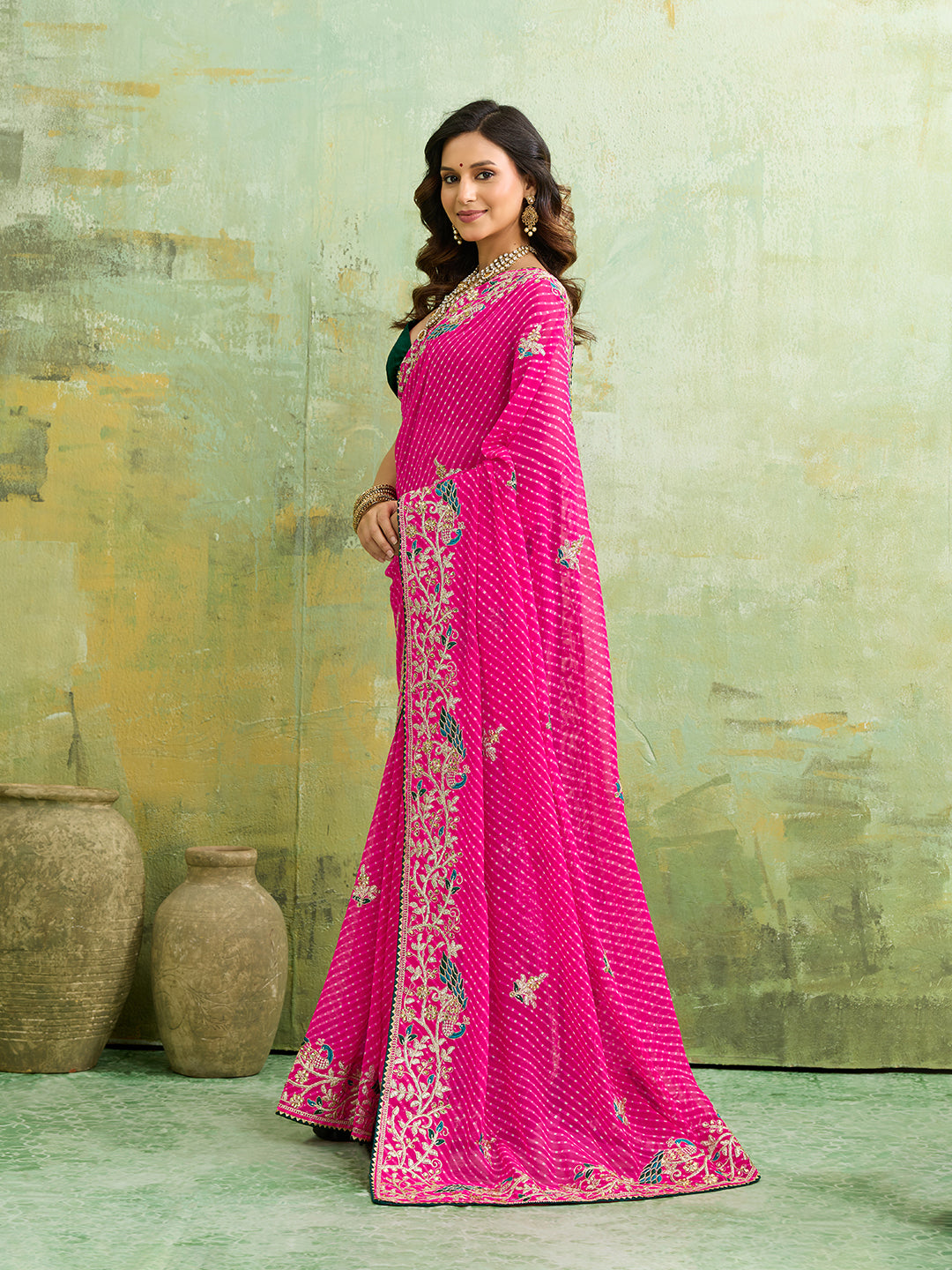 Leheriyrea style saree with embroidery work