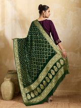 KcPc Pure Georgette Banarasi Bandhani Dupatta Bottle Green