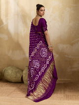 KcPc Modal Gaji Silk Bandhani Ekdana Handmade Bandhej Saree with Lagdi Patta Pallu RJB
