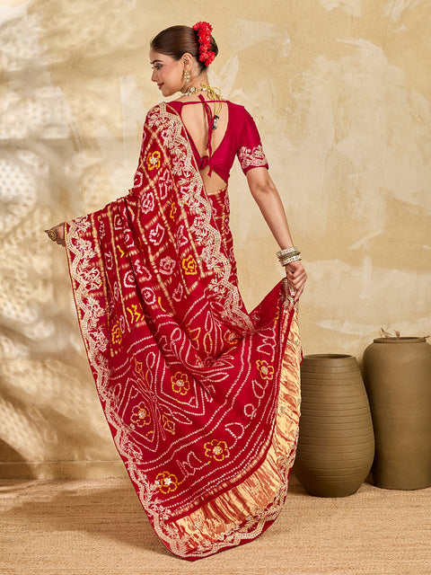 Buy Gaji Silk Saree With Bandhani Style Gota Patti Work KcPc 