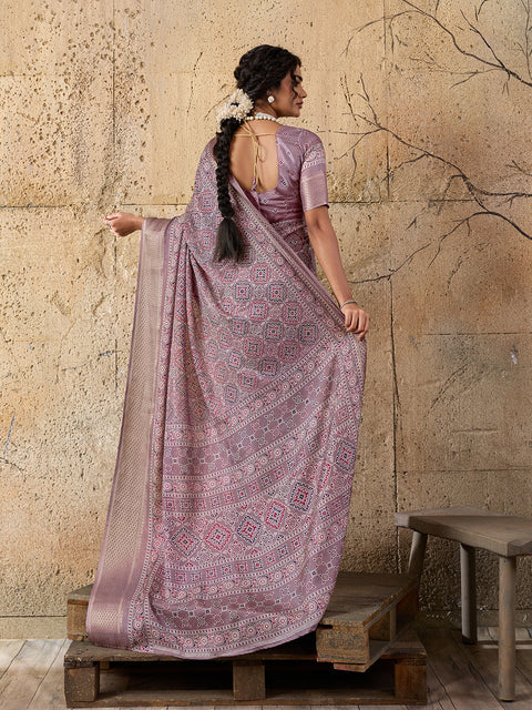 Buy Ajrakh style With Ajrakh HandPrint Work Saree