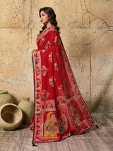  silk Dimond Work Saree in redcolour