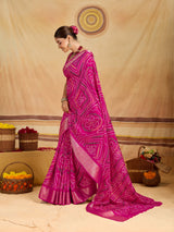 KcPc New Spiceal Cotton Silk Bandhani Style With Zari Border Work Saree STL