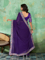 Georgette Bandhani With Gotapatti Work Sareein blue colour