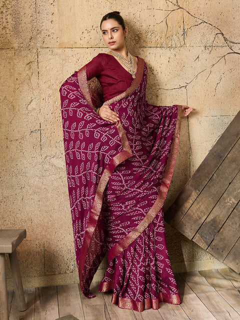 KcPc New Premium Quality Moss Chiffon Bandhani Style Saree for Casual & Everyday Wear   KDN