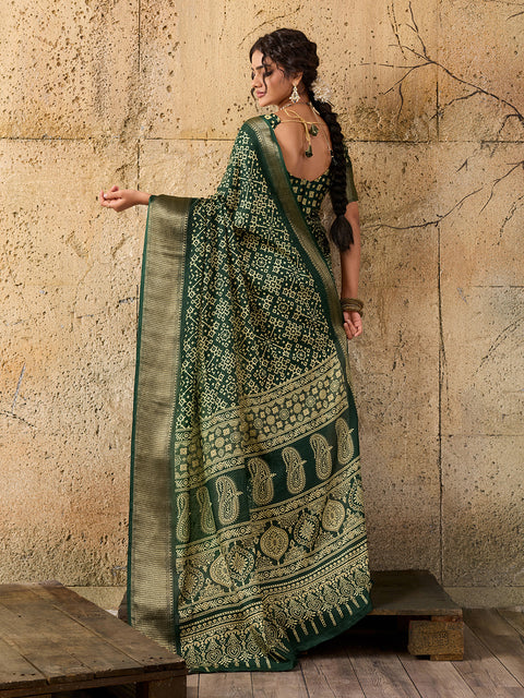 KcPc New beautiful  Cotton silk Ajrakh style With Ajrakh HandPrint Work Saree STL