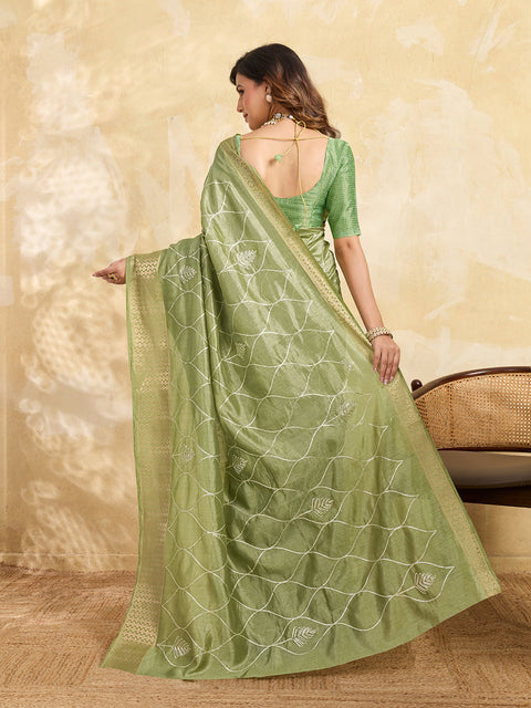 KcPc New Cotton Silk Gotapatti Work Saree  Pista   SWA