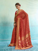 KcPc New Launch Pure Khaddi Georgette Upada Neemzari Bandhej SareeRed
