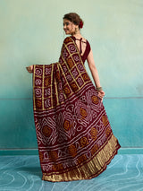 KcPc Pure Gaji Silk Bandhani Ghatchola SareeMehroon