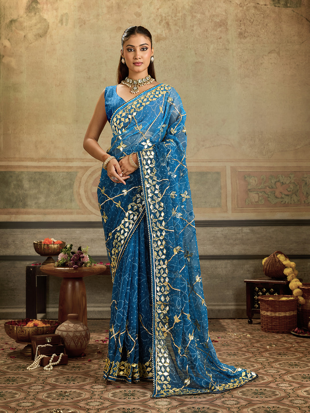 KcPc New Launch Georgette Chiffon Bandhani Style With Gotapatti Work Saree MHS
