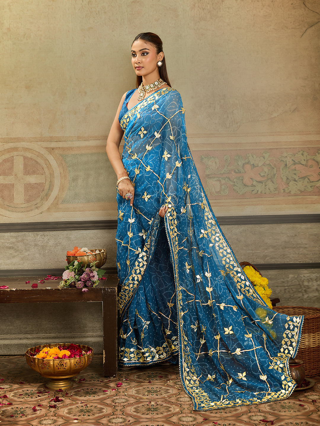KcPc New Launch Georgette Chiffon Bandhani Style With Gotapatti Work Saree MHS