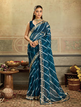KcPc New Arrival Organza Leheriya Style With Gotapatti Work Saree MHS