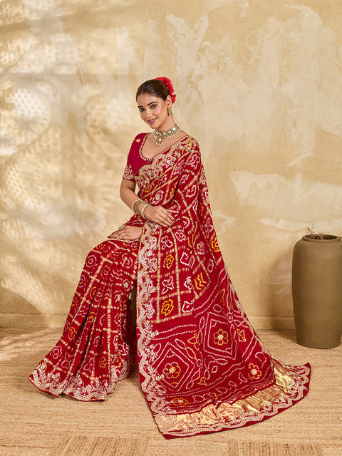 Buy Gaji Silk Saree With Bandhani Style Gota Patti Work KcPc 