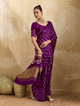 KcPc Modal Gaji Silk Bandhani Ekdana Handmade Bandhej Saree with Lagdi Patta Pallu RJB