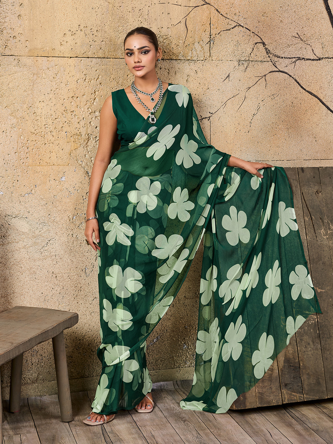 KcPc Latest New Pure Georgette Flower Printed Style Saree SUN