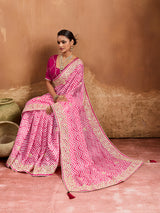 Lightweight Chinon Silk for party wear in pink color