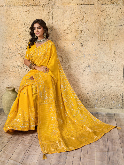 KcPc Royal Bandhani with Kachha Gota Patti Glow Modal Silk Saree  AMT