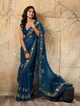  Royal Bandhani Georgette Saree With Golden Embellishments Workunder 1500