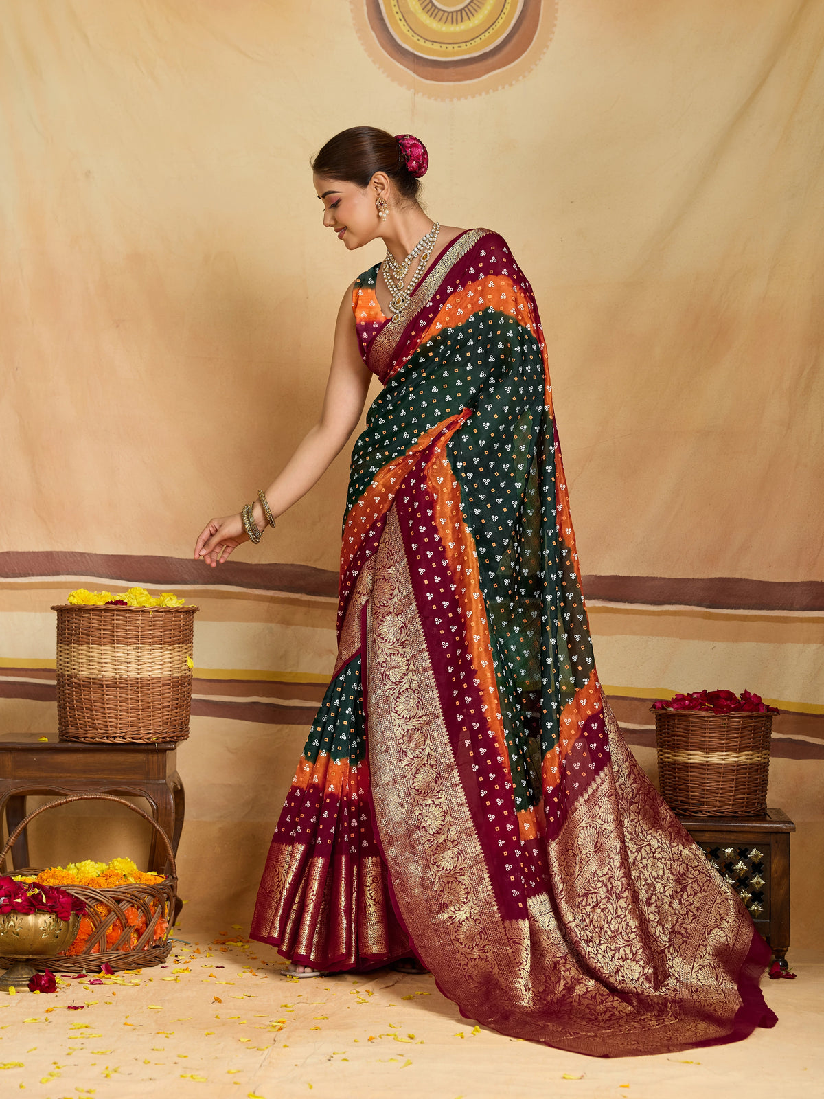 KcPc Designer Viscose Silk Tie-Dye Saree with Zari WorkRBW