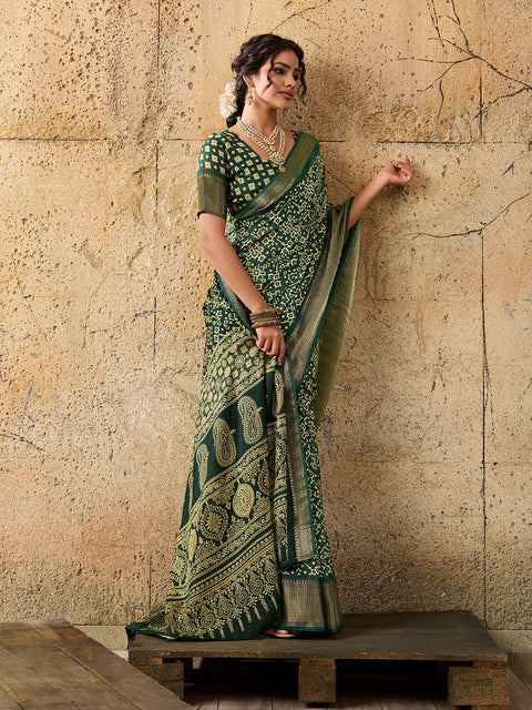 KcPc New beautiful  Cotton silk Ajrakh style With Ajrakh HandPrint Work Saree STL