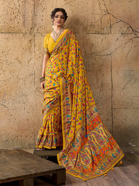 KcPc Latest handpicked  pashmina silk  Foil Print Saree  STR Mustard
