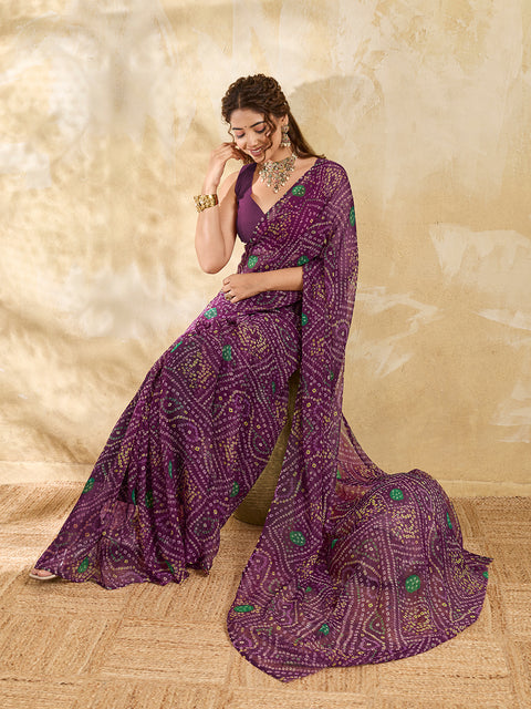 KcPc Rajwadi Style Royal Georgette Bandhani Sarees Wine  STL