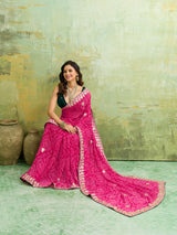 Buy Designer Georgette Bandhani Saree with Gota Patti Work Kcpc