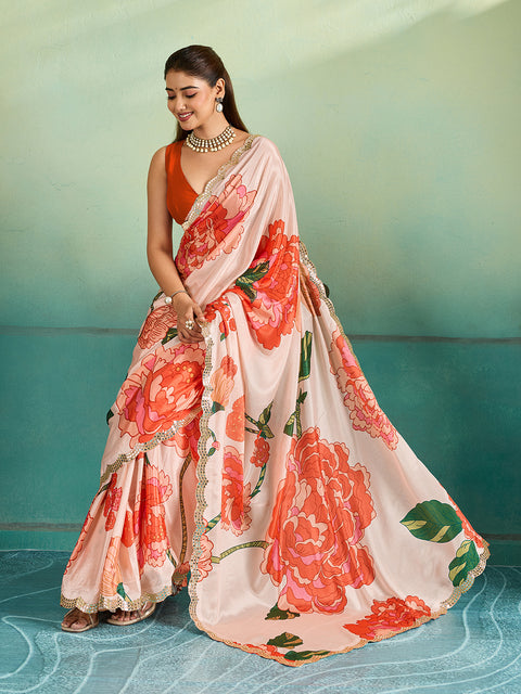 Gotapatti Cutwork Border Sarees in off white colour