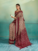 KcPc Tussar Silk Ajrakh Saree with Aari & Aabla WorkSTR