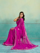 KcPc New Beautiful Chiffon Bollywood Style Gotapatti Work Saree MHS