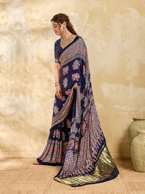 Buy Modal Silk Ajrakh Style With Mirror Work KcPc 