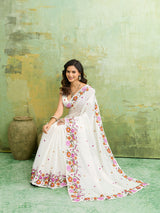 Buy Tussar Silk Saree with Beautiful Embroidery Work Kcpc