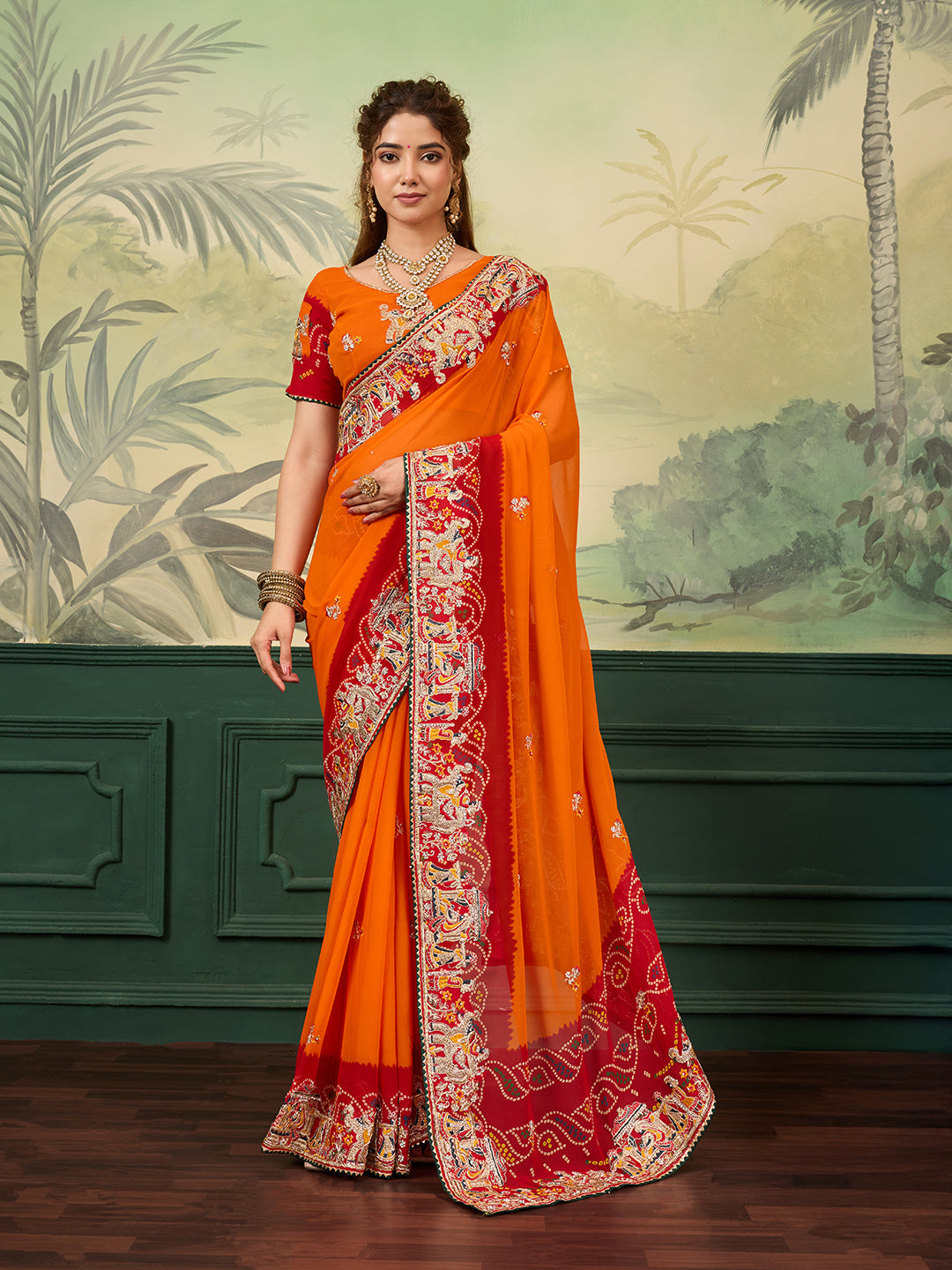  Rajasthani Traditional Pure Georgette Chunari Pila Saree