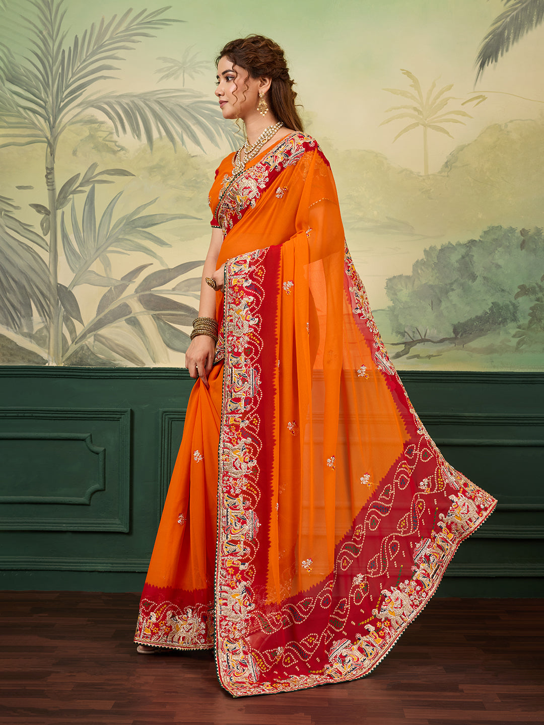  Rajasthani Traditional Pure Georgette Chunari Pila Saree