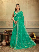 KcPc New Spiceal Organza Leheriya Style With Gotapatti Work Saree MHS