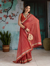 KcPc Embroidery Bandhani Border Kota Doria Saree SWA