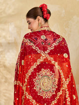 KcPc Latest Pure Georgette Rajasthani Chunri Dupattas Red Orange(pila)